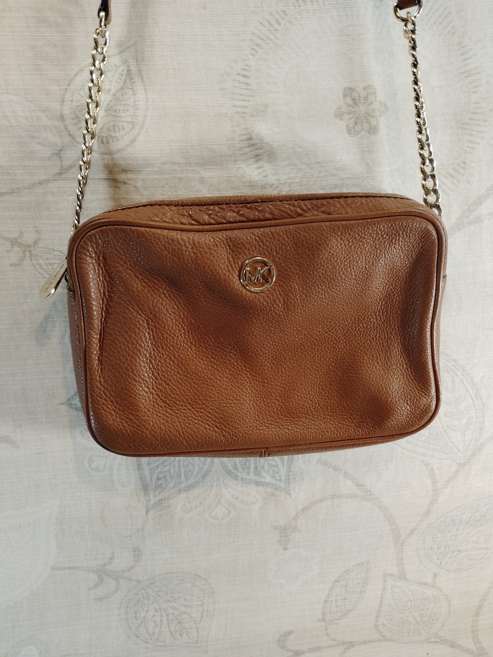 Michael Kors Caramel Pebbled Genuine Leather Crossbody Bag w/Chain Strap